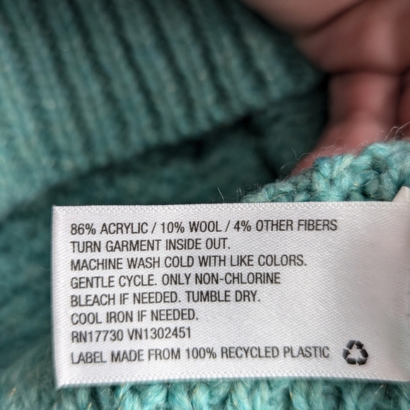 Y2K Merona Unisex Turquoise Oversized Chunky Wool Preppy Crew Neck Sweater S - Picture 5 of 7